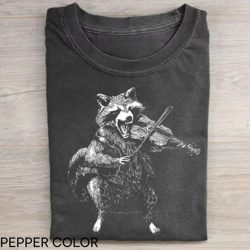 Vintage Raccoon Playing Fiddle T-shirt, Raccoon Lovers, Funny Raccon Tee, Raccoon Gifts Streetwear Streetwear Streetwear Menswear Top