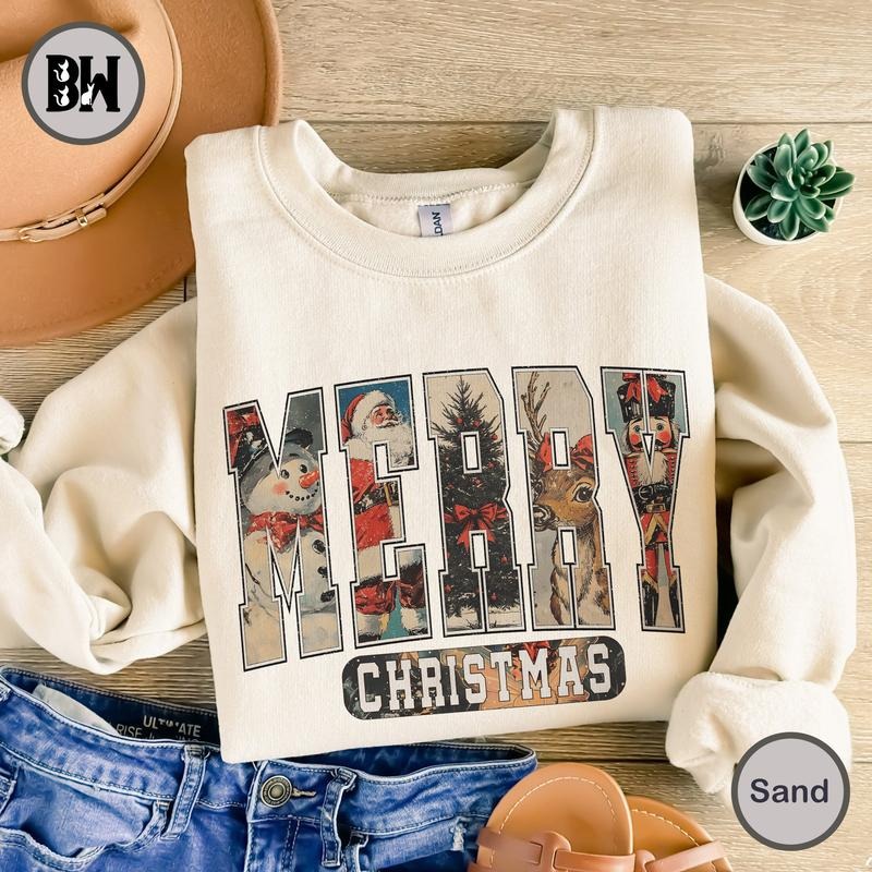 Vintage Santa Claus Christmas Sweatshirt, Retro Cheerful Santa Shirt, Santa Merry Christmas, Christmas Shirt, Xmas Women Men Gift