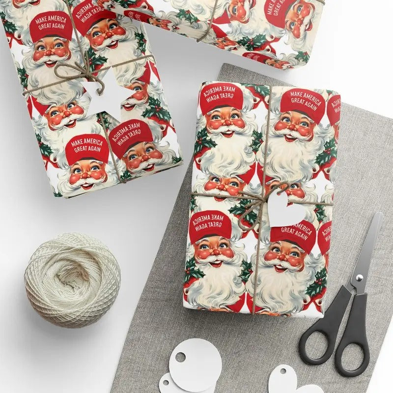 Vintage Santa MAGA Christmas, Christmas Trump Gift Wrap, Trump Wrapping Paper Gifts, Maga Gift Wrap Christmas, Santa Trump