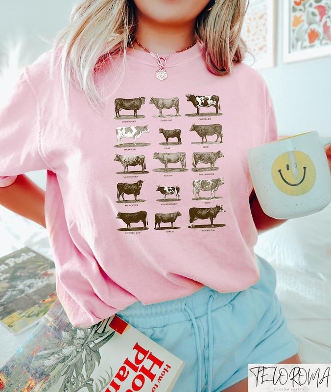 Western Cow Shirt, Cow Types Car Sweatshirt, Car Brands Tee, Car Lover Gift, Wild West Cows Crewneck, Farm Animal Shirt, Western Outfit