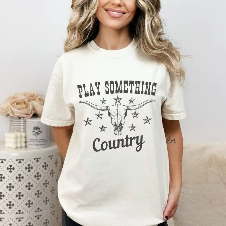 Western Graphic Tshirt, Country Music Shirt, Play Something Country Tshirt 90s Country Music Shirt, Country Concert Shirt Top