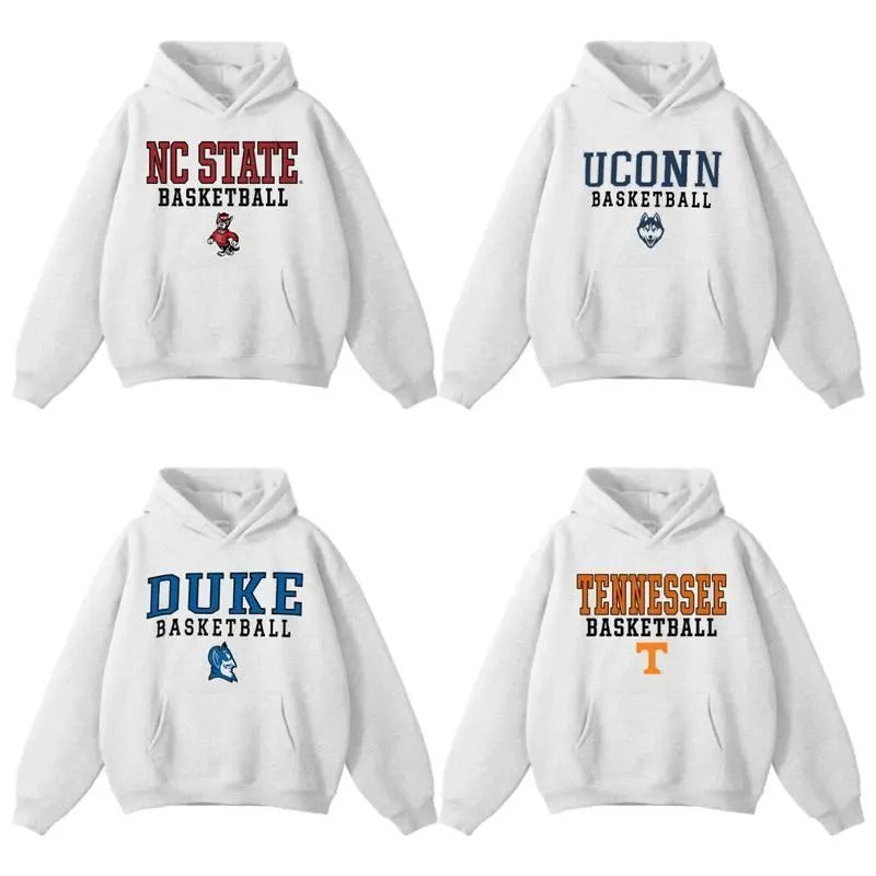 White Hoodie Vintage Basketball NCAA College, All Sports Team Streetwear Hoodie, Classic Pullover For All Team Fans men's sweatshirts vintage clothing graphic hoodies