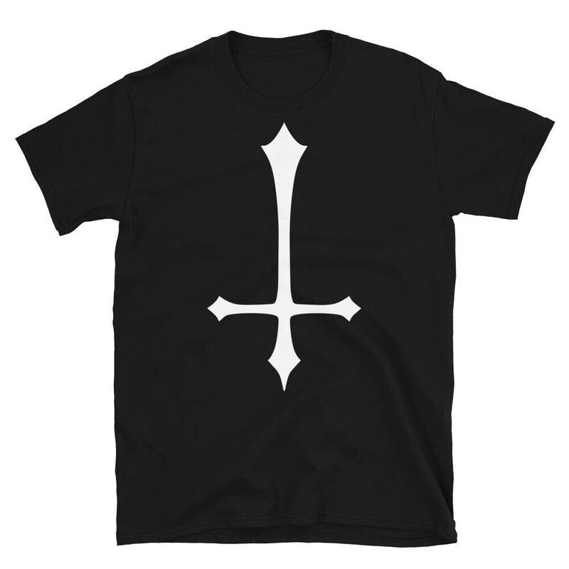 White Inverted Satanic Unholy Cross Men's Short-Sleeve T-Shirt, Funny T-shirt, Vintage Graphic Tee
