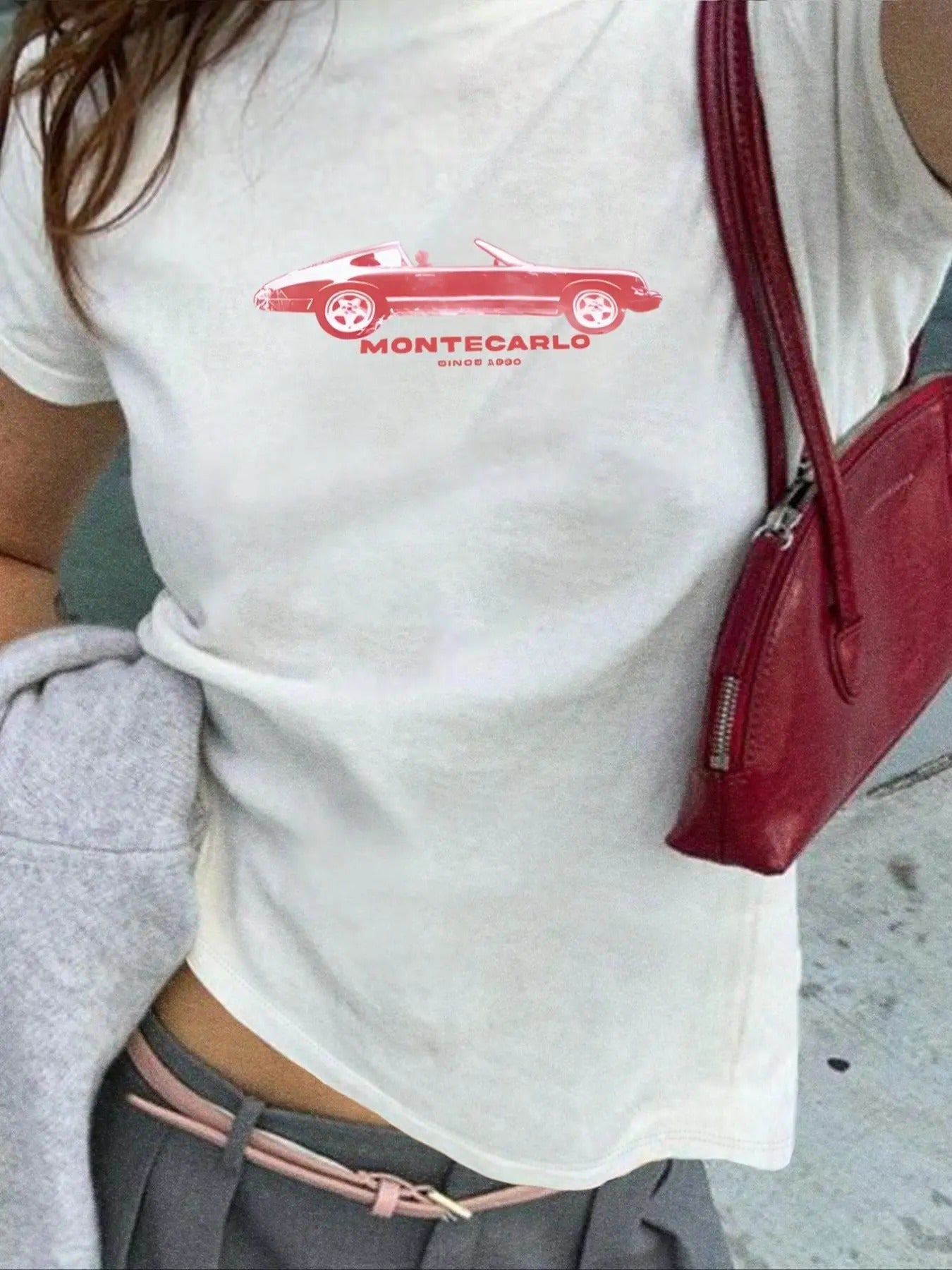 Women's Car & Letter Print Round Neck Tee, Casual Short Sleeve Crew Neck T-Shirt for Summer, Fashion Women's Top for Daily Wear