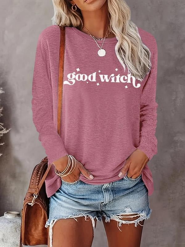 Women's Letter Print Round Neck Tee, Casual Long Sleeve Crew Neck T-shirt for Daily Wear, Ladies Clothes for All Seasonsstyle{n002}4