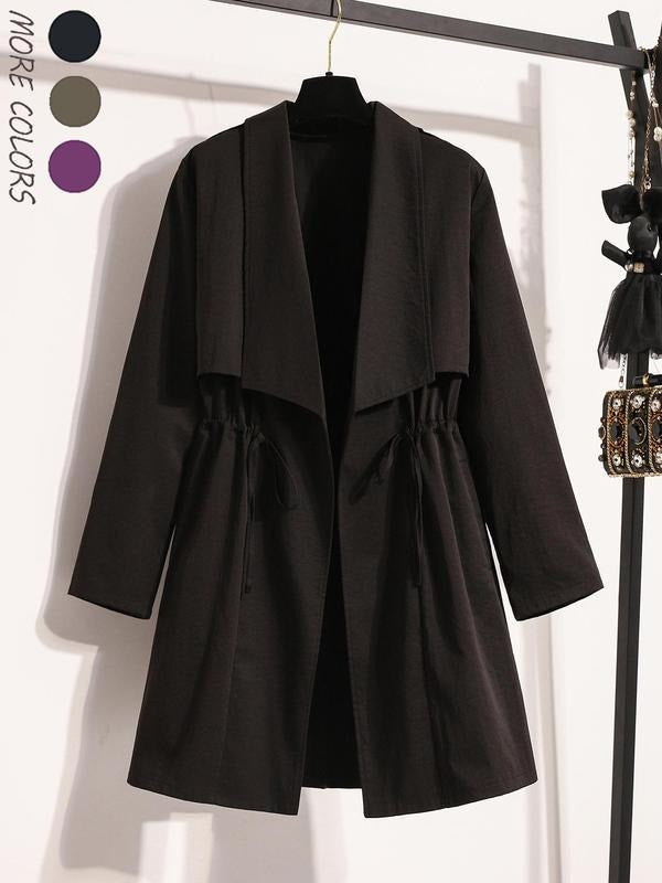 Women's Solid Color Tie Front Long Sleeve Coat, Casual Open Front Collared Outerwear for Fall & Winter, Women's Clothing for Daily Wear Jackets
