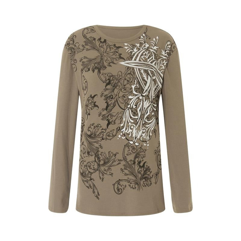 Women's Vintage Gothic Tops Long Sleeve Round Neck Cross Print Loose T-Shirts Streetwear Grunge Tops