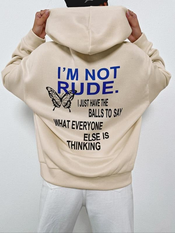 Women's Y2k Butterfly & Slogan Print Drop Shoulder Hoodie, Harajuku Fashion Casual Drawstring Pocket Hooded Sweatshirt for Daily Holiday Outdoor Wear, Women Clothing for 2024 Fall & Winter