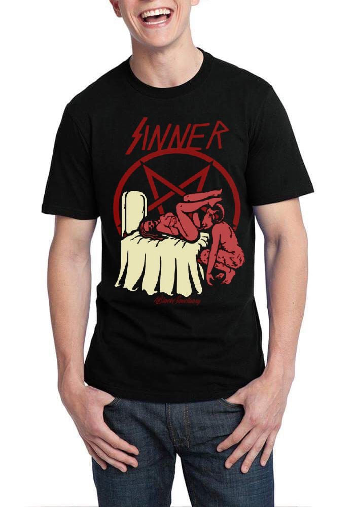 Sinner Half Sleeve Black T-Shirt Hoodie, Sweatshirt | CoreVibeTees.com