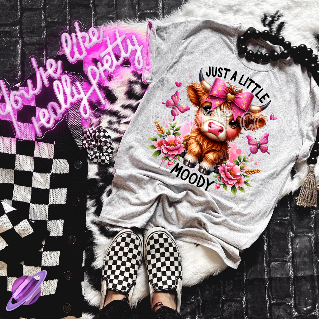 JUST A LITTLE MOODY COW TEE Hoodie, Sweatshirt | CoreVibeTees.com (Image 1)