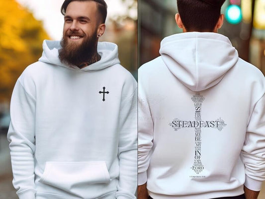 1 Corinthians 15:58 Bible verse words on back cross hoodie, Christian faith hoodie, trendy Christian hoodie, Christian gift,Jesus  T-shirt, sweater and Hoodie