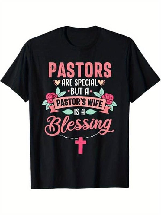 [100% Cotton] [Funny Pastor Wife T-Shirt] 100% Cotton Funny Pastor Wife Special Christian Church Appreciation T-Shirt