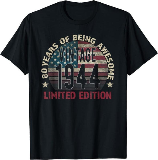 [100% Cotton] 80th Birthday Gift men Vintage born 1944 turning 80 Year Old T-Shirt