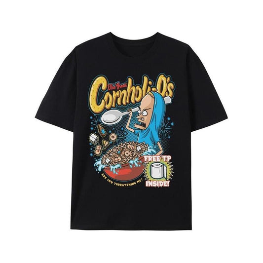 [100% Cotton] BEAVIS CORNHOLO BLACK T-SHIRT CORNHOLIOS CEREAL