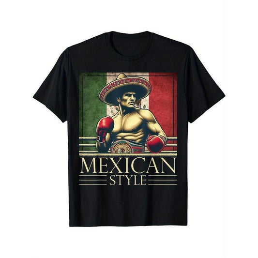 [100% Cotton] Boxing Mexico Mexican Vintage Style Boxing flag Mexico T-Shirt Selected pure cotton interesting design DIY short sleeve t-shirt for men