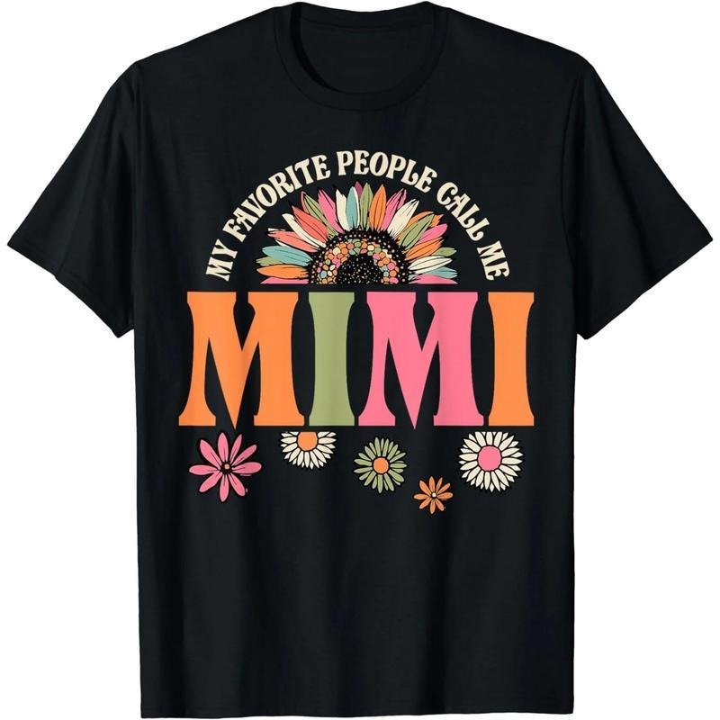 [100% Cotton] Cotton Short Sleeve My Favorite People Call Me Mimi Funny Retro Floral T-Shirt for Men Women