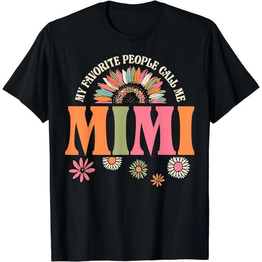 [100% Cotton] Cotton Short Sleeve My Favorite People Call Me Mimi Funny Retro Floral T-Shirt for Men Women