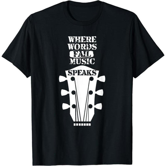 [100% Cotton] Cotton Short Sleeve Where Words Fail Music Speaks T-Shirt T-Shirt for Men Women