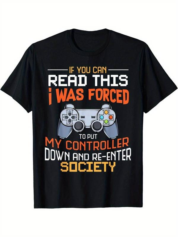 [100% Cotton] Crew Neck Game Console Print Men's Fashionable Summer Short Sleeve Sports T-shirt, Comfortable And Versatile