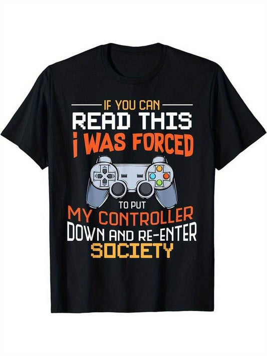 [100% Cotton] Crew Neck Game Console Print Men's Fashionable Summer Short Sleeve Sports T-shirt, Comfortable And Versatile