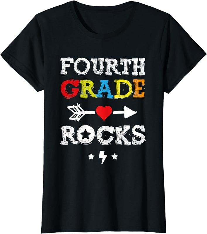 [100% Cotton] Fourth Grade Rocks Shirt Teacher Student Kid Back To School T-Shirt