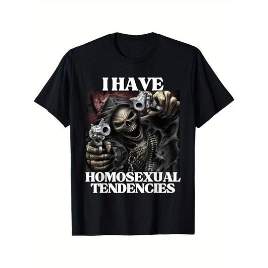 [100% Cotton] Funny Edgy Hard Skeleton Meme Cotton Crew Neck T-Shirt - Men's I Have Homosexual Tendencies