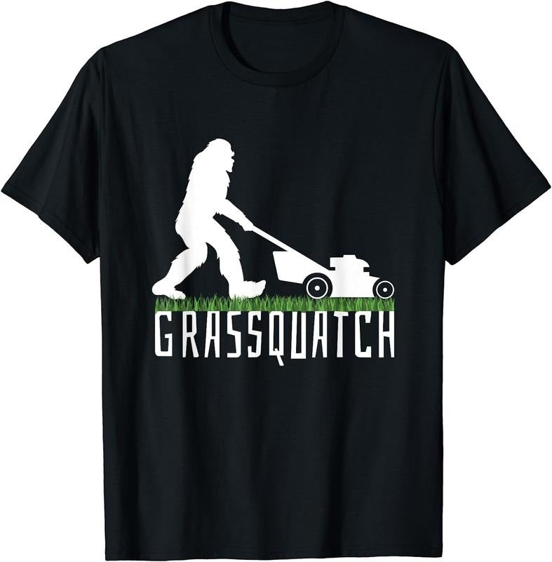 [100% Cotton] Funny Lawn Mowing Shirt Grassquatch Bigfoot Lawn Mower T-Shirt