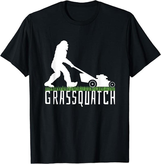 [100% Cotton] Funny Lawn Mowing Shirt Grassquatch Bigfoot Lawn Mower T-Shirt