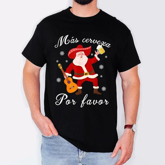 [100% Cotton] Funny Mexican Santa Christmas Navidad Mas Cerveza Por favor T-Shirt