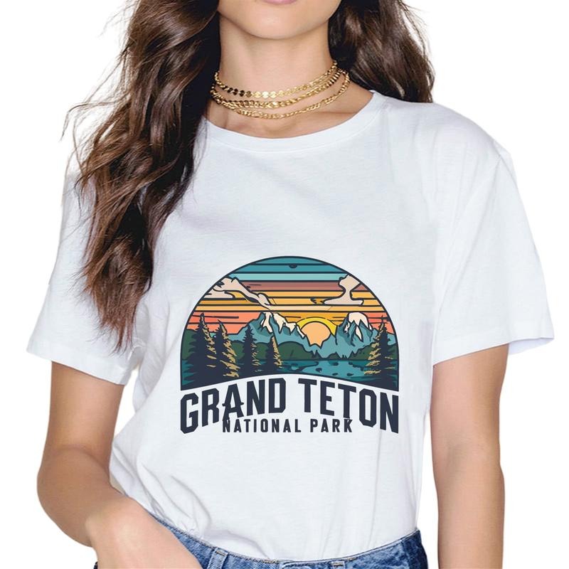 [100% Cotton] Grand Tetons National Park Graphic Vintage Style T-Shirt