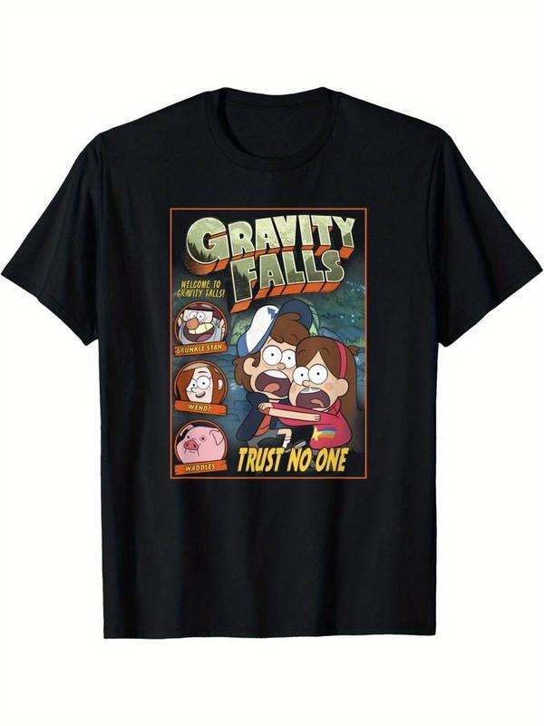 [100% Cotton] Gravity Falls Black Cotton 'Trust No One' Dipper & Mabel T-Shirt for Men - Cartoon Enthusiasts Tee