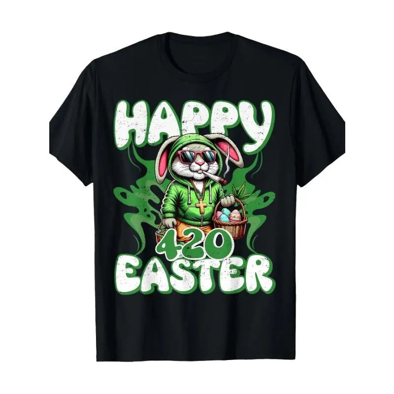 [100% Cotton] Happy 420 Easter Funny Smoking Easter Bunny Men Women T-Shirt
