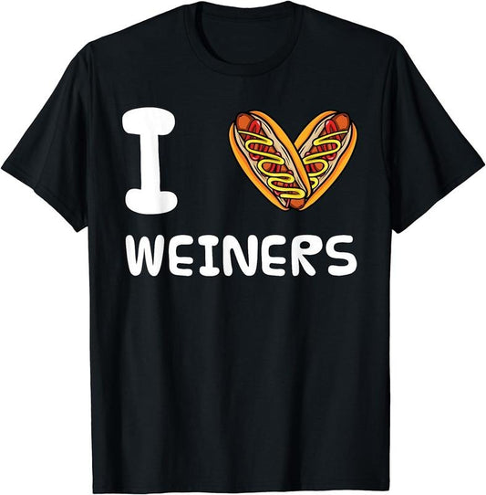 [100% Cotton] I Love Weiners Hotdogs Frankfurter Wiener Frank Sausage Bun T-Shirt