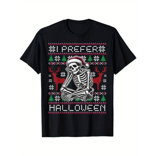 [100% Cotton] I Prefer Halloween Skeleton Funny Ugly Christmas men T-Shirt