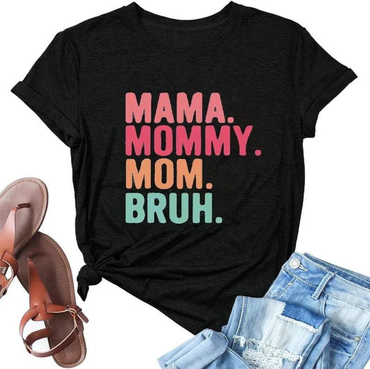 [100% Cotton] Mama Mommy Mom Bruh Shirt Mama Graphic Shirts Funny Mom Gift Tshirt Casual Mother Letter Print Short Sleeve Tee Top