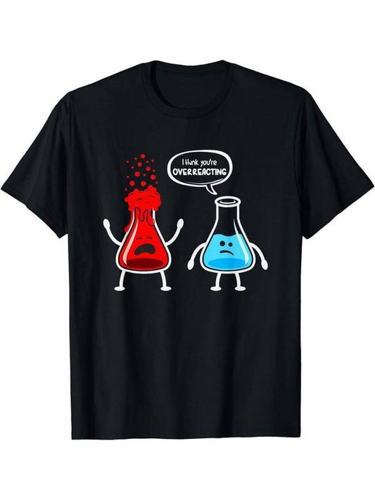 [100% Cotton] Men's "Overreacting Chemistry Nerd" Graphic Tee - Funny Beaker Design, Casual Polyester T-Shirt with Round Neckline, Machine Washable - Black