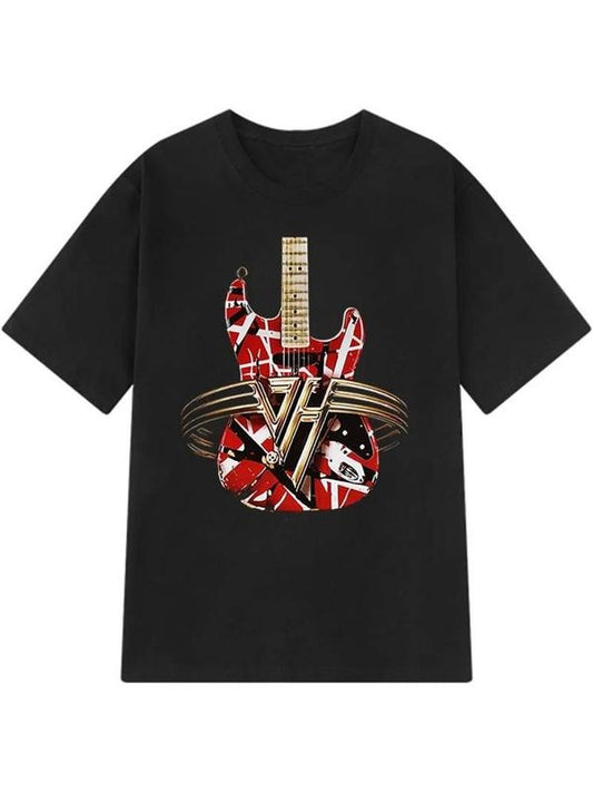 [100% Cotton] Men's Black Cotton T-Shirt - Vintage Classic Guitar 1970s Graphic Tee, Ideal for Music Lovers and Retro Style