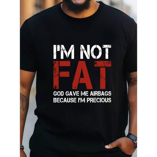 [100% Cotton] Men's T-shirt, I'm Not Fat Print, Summer Trendy Short Sleeve Tees For Male, Big & Tall