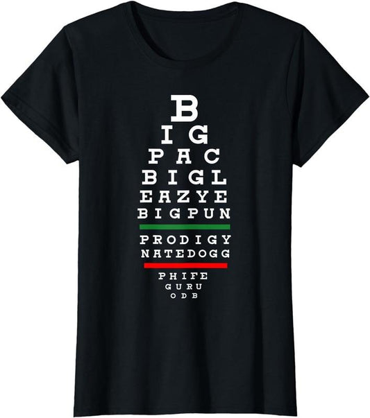 [100% Cotton] Old School Hip Hop Music Rap Legends Eye Chart 90s Hip-Hop T-Shirt