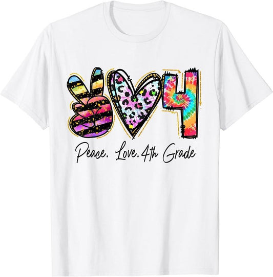 [100% Cotton] Peace Love Fourth Grade Teacher Girl Team 4th Grade Tie Dye T-Shirt