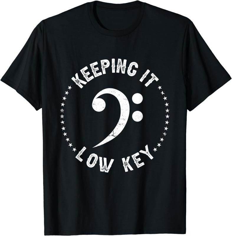 [100% Cotton] Retro Bass Clef Music Keeping It Low Key Musician Humor Plus-size breathable T-Shirt