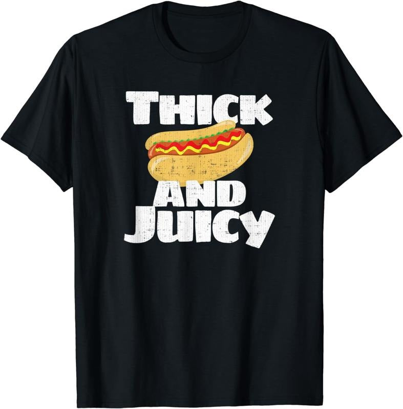 [100% Cotton] Thick and Juicy Funny Food Lunch Hot Dog T-Shirt