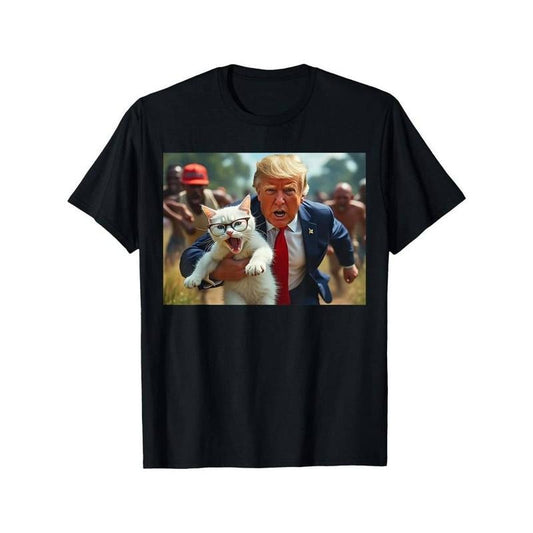 [100% Cotton] Trump Holding Cat Print T-shirt, Trendy Cotton Tops Short Sleeve, Street Style Short Sleeve Tee