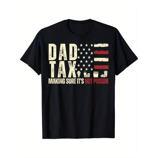 [100% Cotton] USA Flag Daddy Tax Print T-shirt, Trendy Cotton Tops Short Sleeve, Street Style Short Sleeve Tee