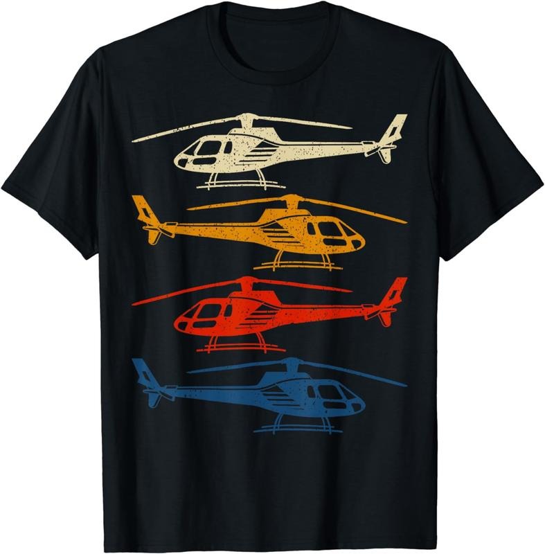 [100% Cotton] Vintage Helicopter Silhouette Copter Pilot Chopper Lover T-Shirt
