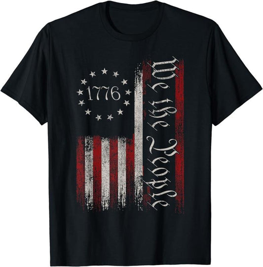 [100% Cotton] Vintage Old American Flag Patriotic 1776 We The People USA T-Shirt