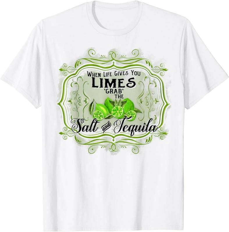 [100% Cotton] When Life Gives You Limes Grab Salt & Tequila Funny Drinking T-Shirt