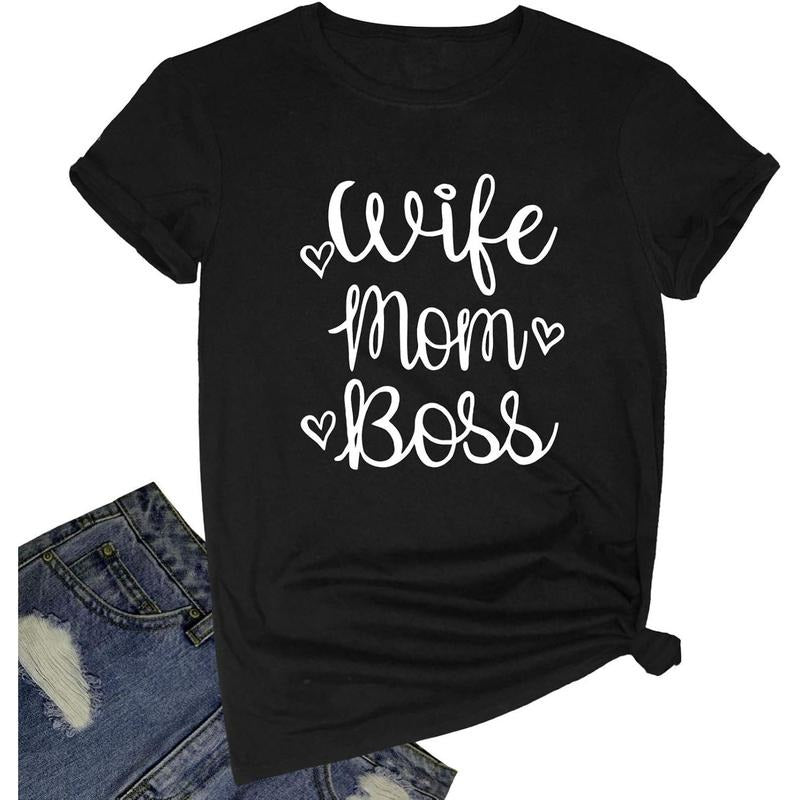 [100% Cotton] Women Wife Mom Boss Graphic Funny T Shirts Cute Tees
