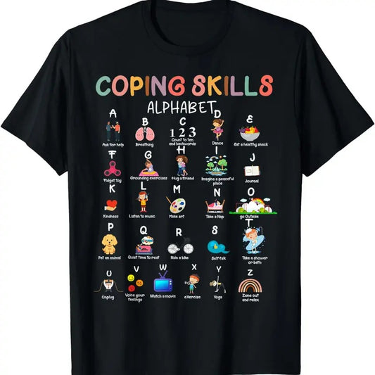 [100% Cotton]ABC Coping Skills Alphabet Self Care Mental Health Awareness T-Shirt