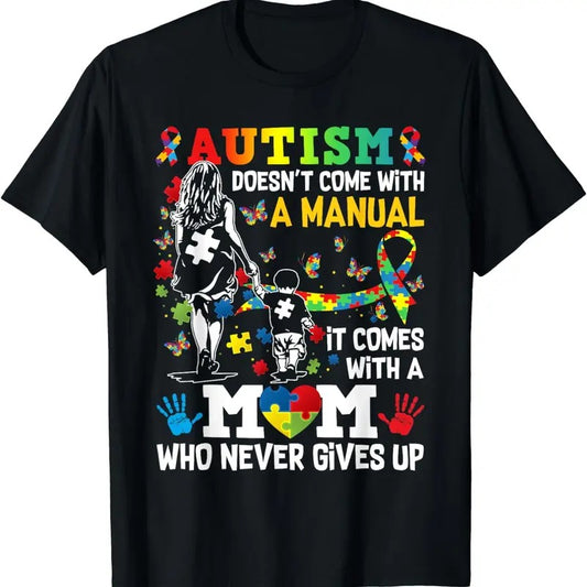 [100% Cotton]Autism Mom Doesn't Come With A Manual Autism Women Awareness T-Shirt